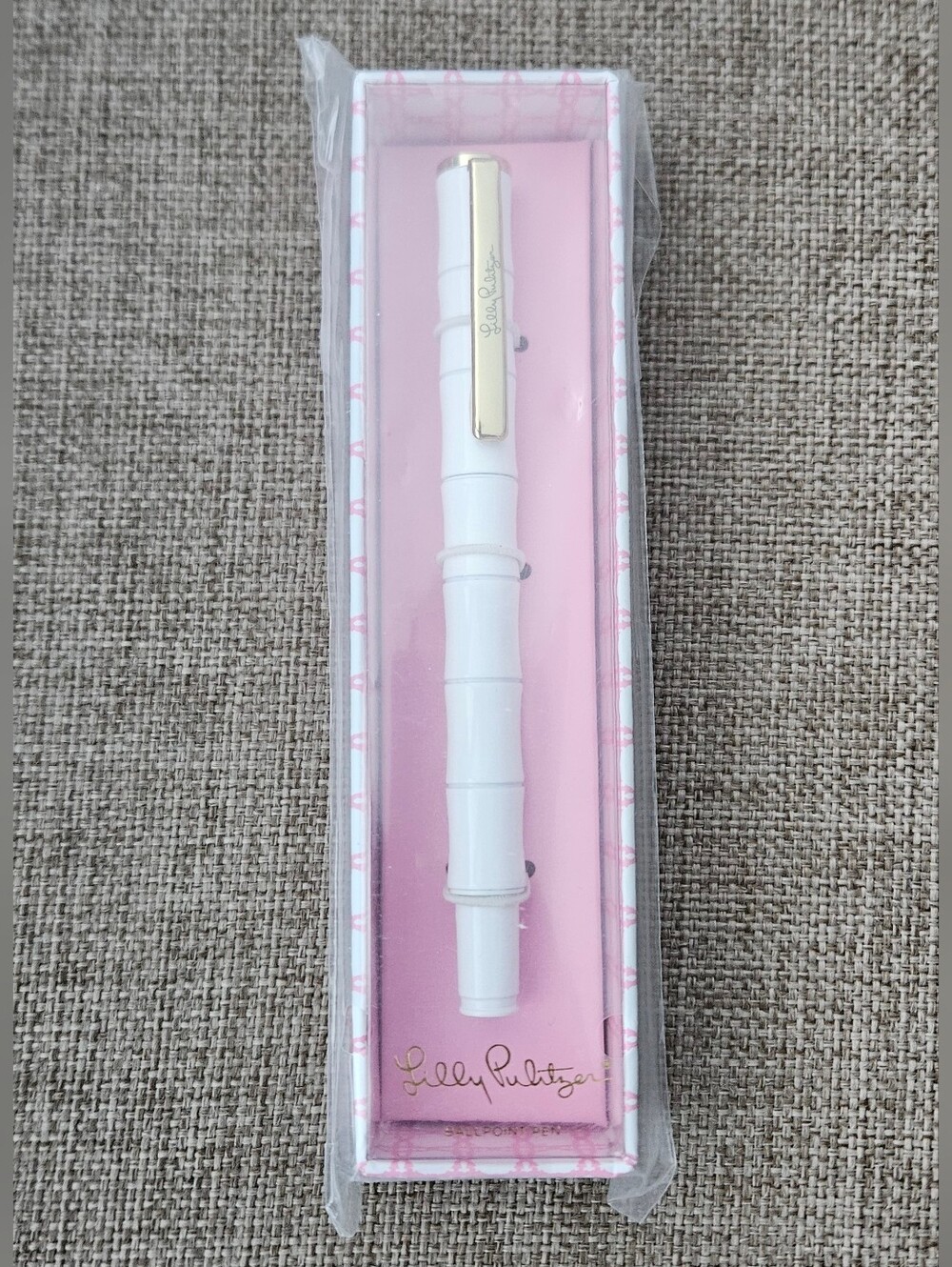 Lilly Pulitzer White Bamboo-Style Pen with Gold Clip NWT